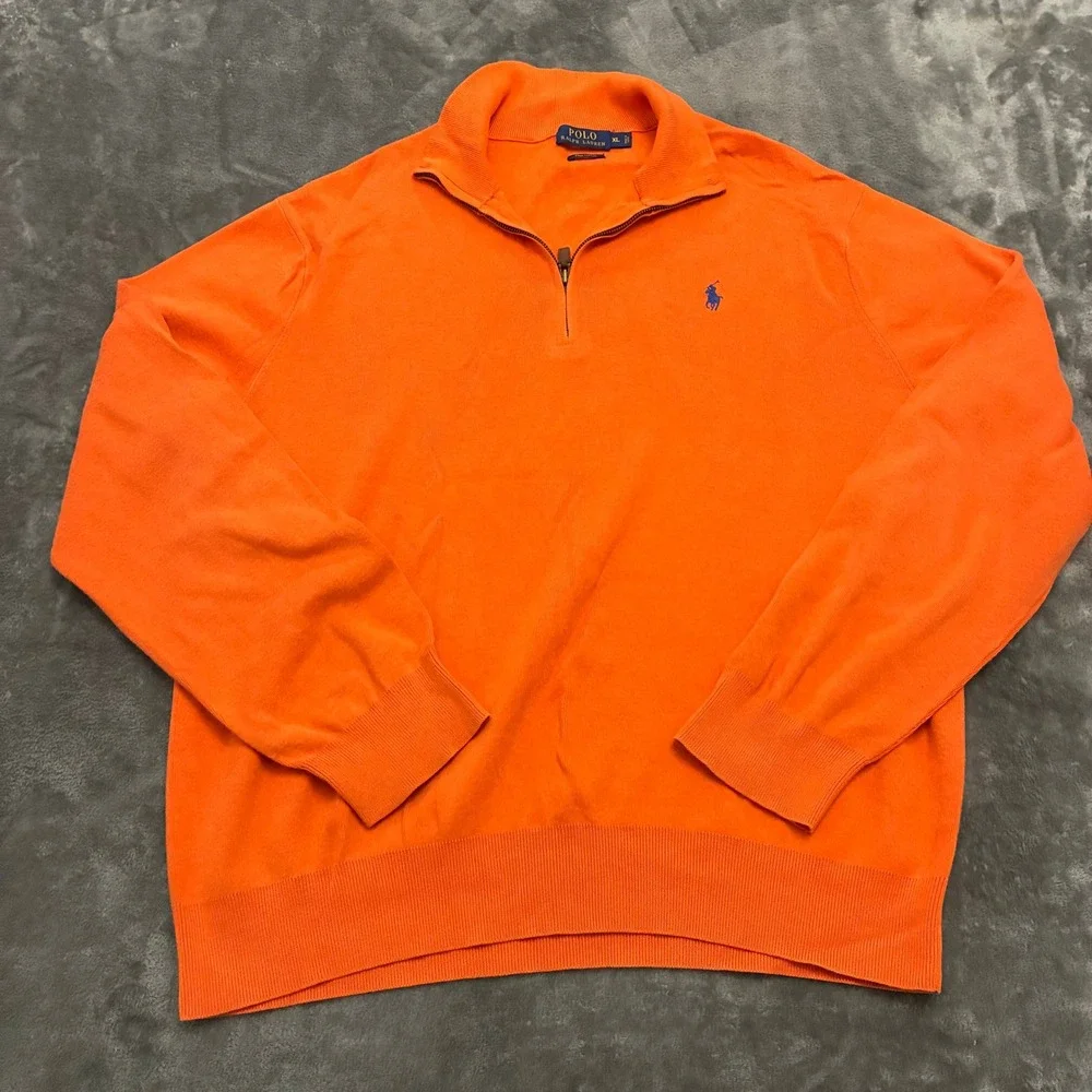 Polo Ralph‎ Lauren Mens Orange Sz.XL 1/4 Zip Sweater Pullover Preppy Holidays